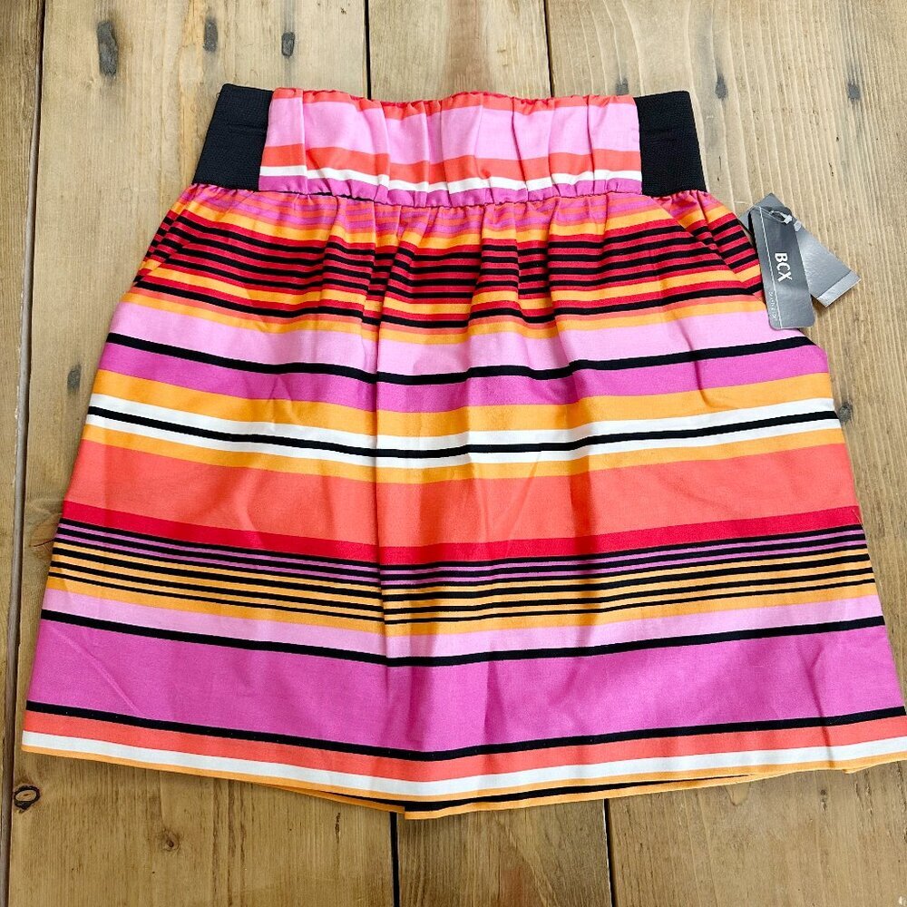 NWT BCX Striped Mini‎ Skirt Pink Black Orange M Juniors